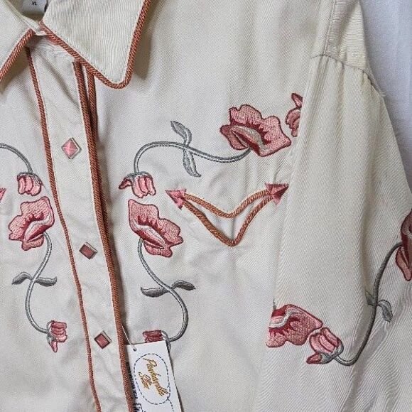Panhandle Cowgirl Rodeo Retro Pearl Snap Long Sleeves Floral Embroidered X Large - Picture 3 of 13